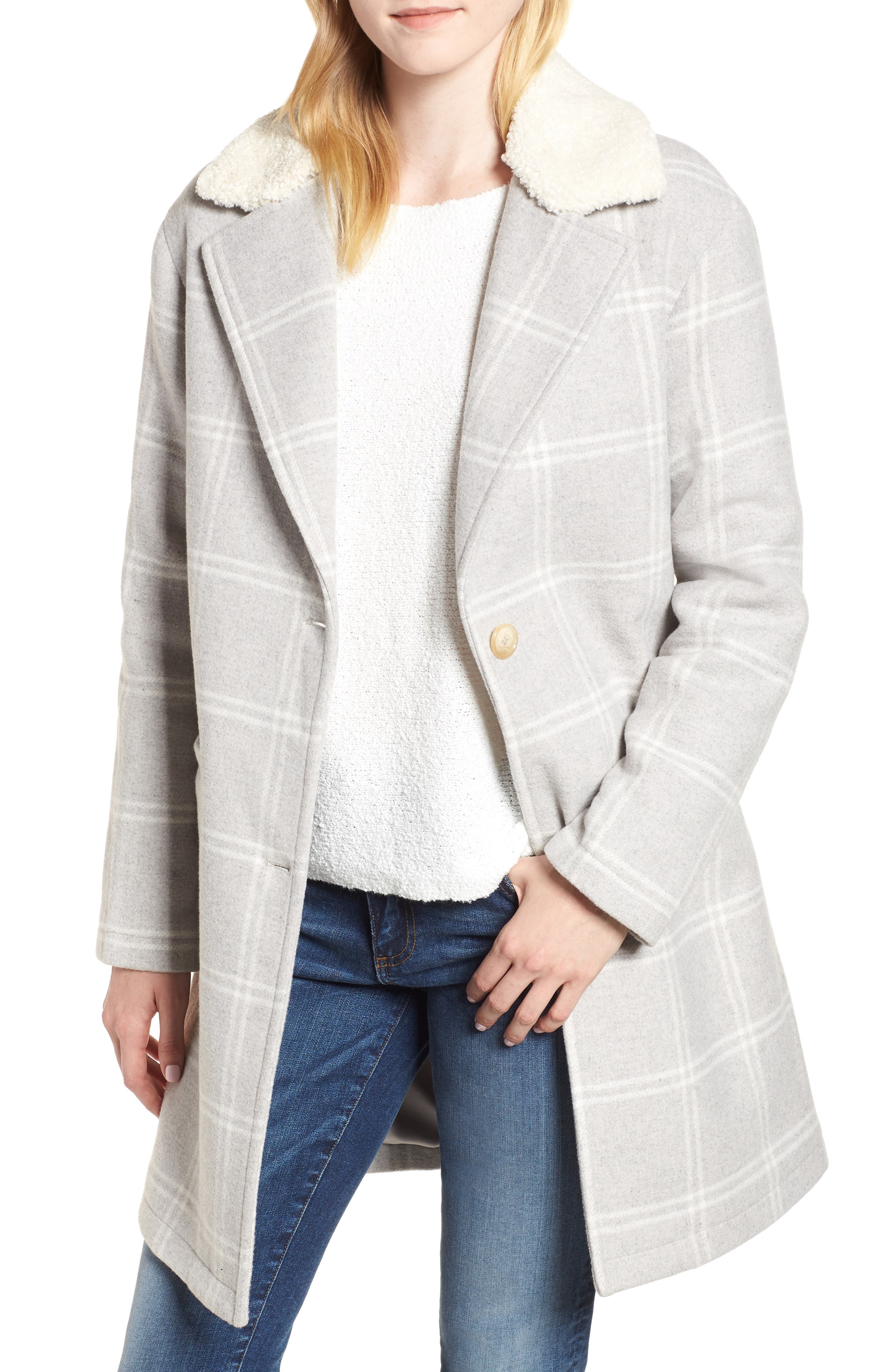 levi's women's wool plaid sherpa collar top coat
