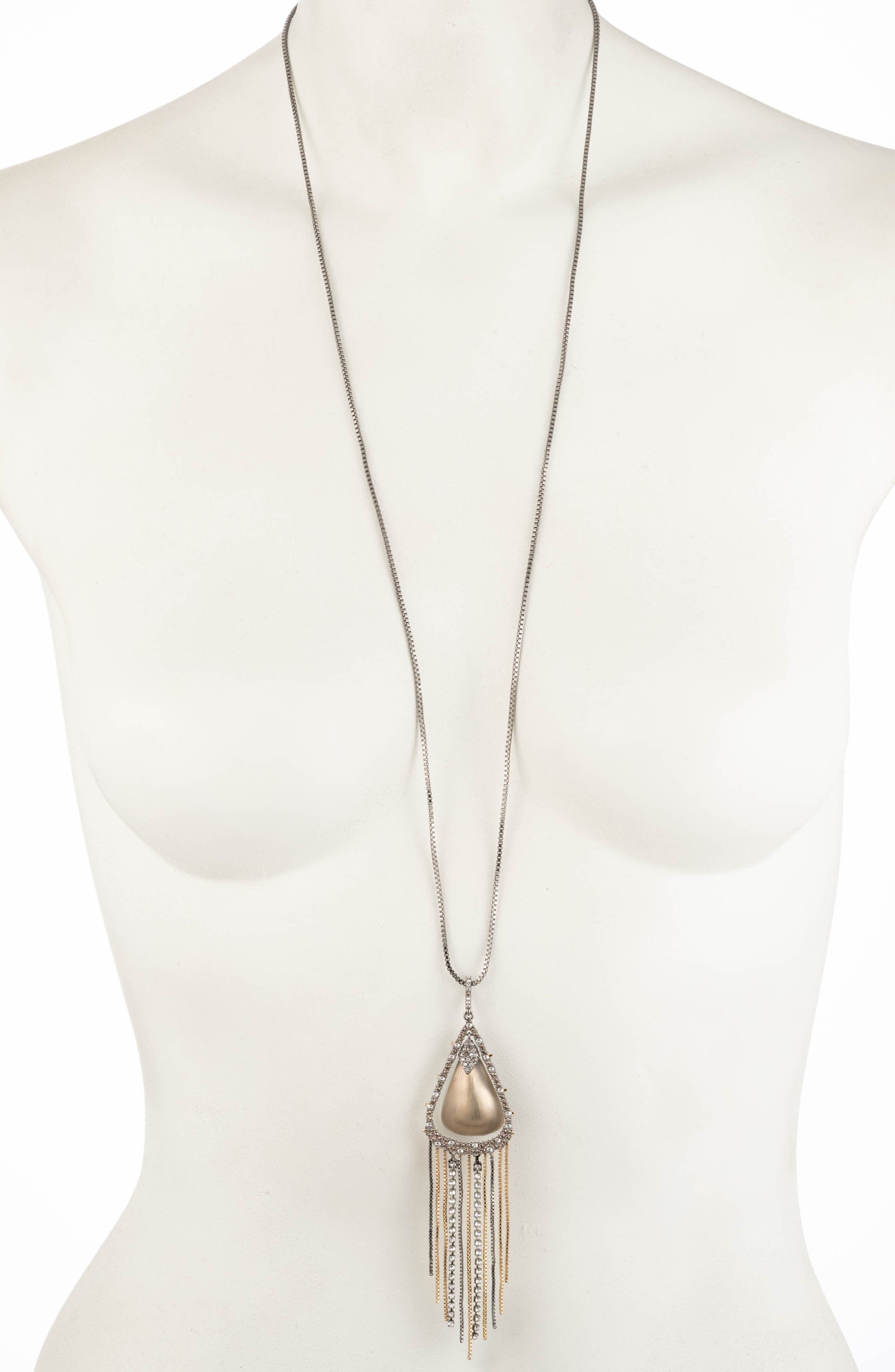 Alexis Bittar 10k Gold Plated Lucite & Crystal Tassel Drop Pendant Necklace In Warm Grey