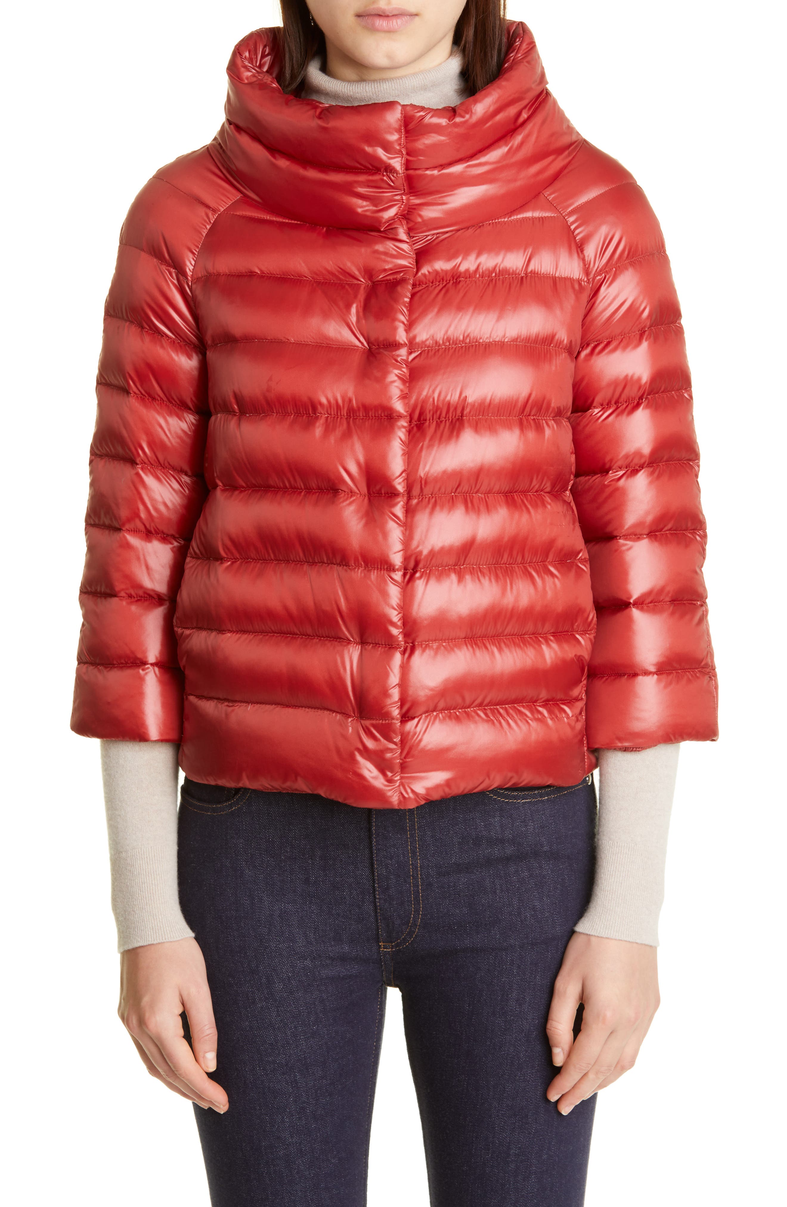 big red puffer jacket