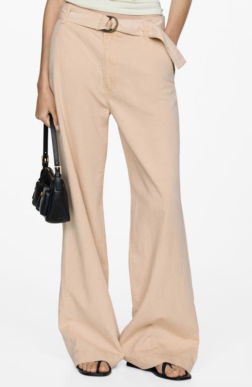 Mango Belted Wide Leg Pants In Sand