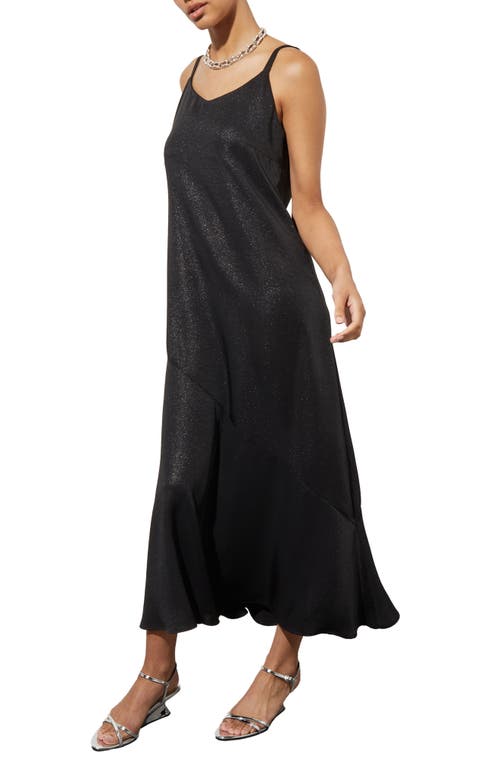 Shop Ming Wang Shimmer Woven Midi Dress In Black/silver