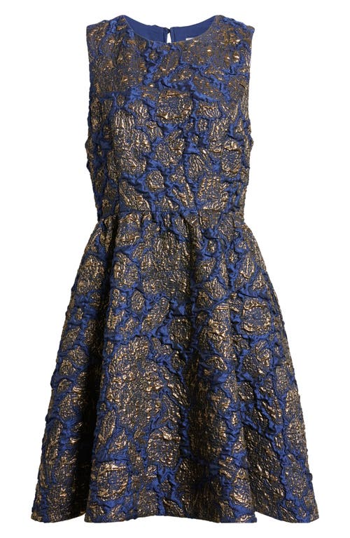 Chelsea28 Metallic Brocade Fit & Flare Cocktail Minidress In Navy- Gold Brocade