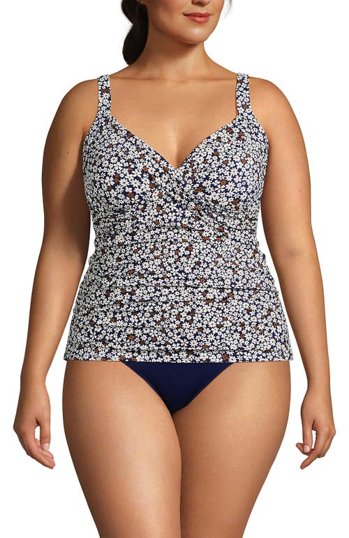 Shop Lands' End Plus Size V-neck Wrap Underwire Tankini Swimsuit Top In Deep Sea Navy Ditsy Floral