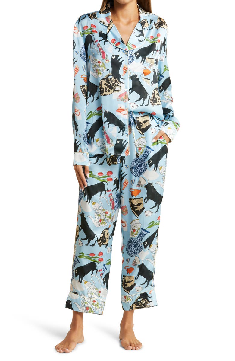KAREN MABON Bull In a China Shop Pajamas, Main, color, PORCELAIN BLUE