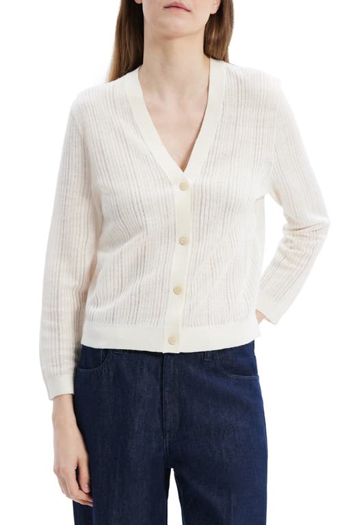 Shop Theory Crop Linen Blend Cardigan In Bone