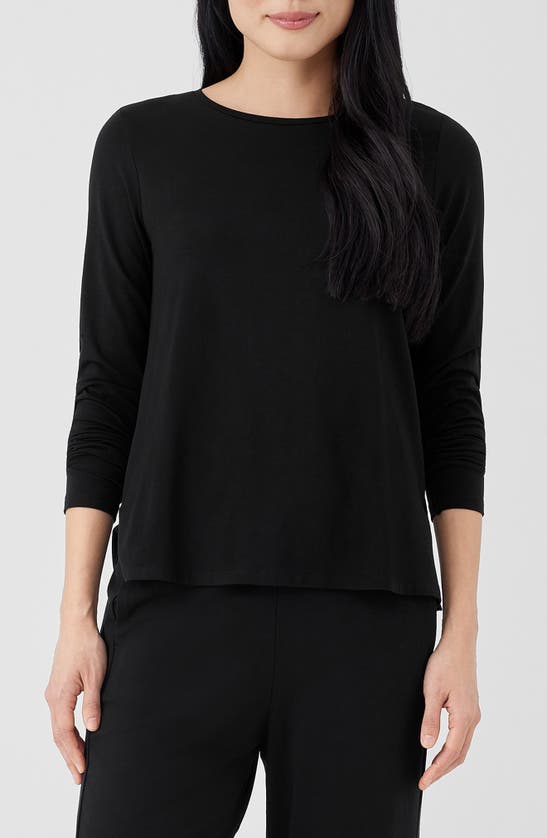 Shop Eileen Fisher Long Sleeve Crewneck Top In Black