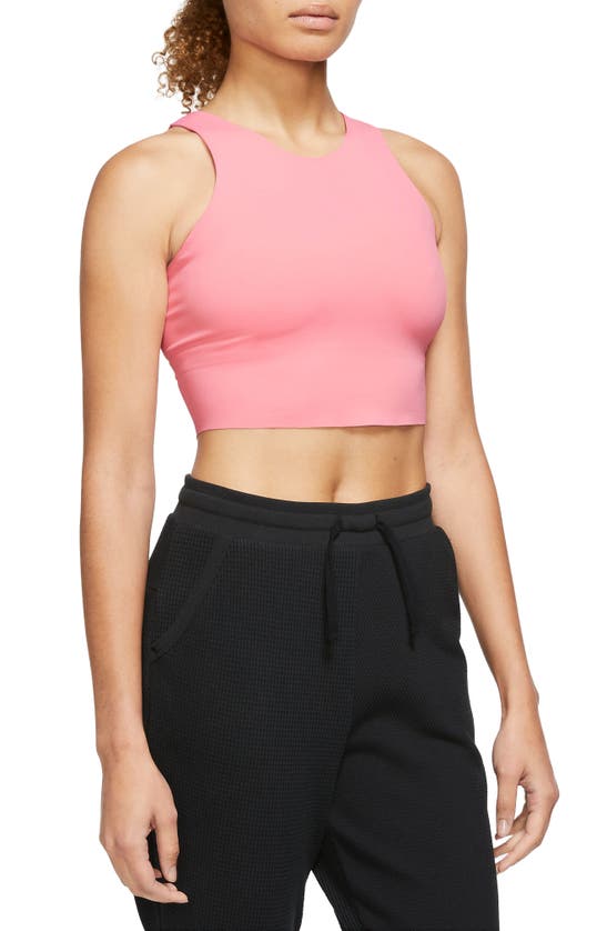 Nike Women's Yoga Dri-fit Luxe Shelf-bra Cropped Tank Top In Coralc/ Multic