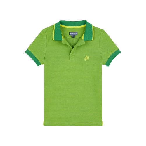 Shop Vilebrequin Kids' Cotton Two Tone Polo Shirt In Jungle