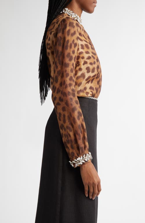 Shop Zimmermann Crystal Embellished Leopard Print Linen & Silk Shirt