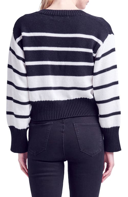 English Factory Stripe V-neck Cotton Crop Sweater In Black/white