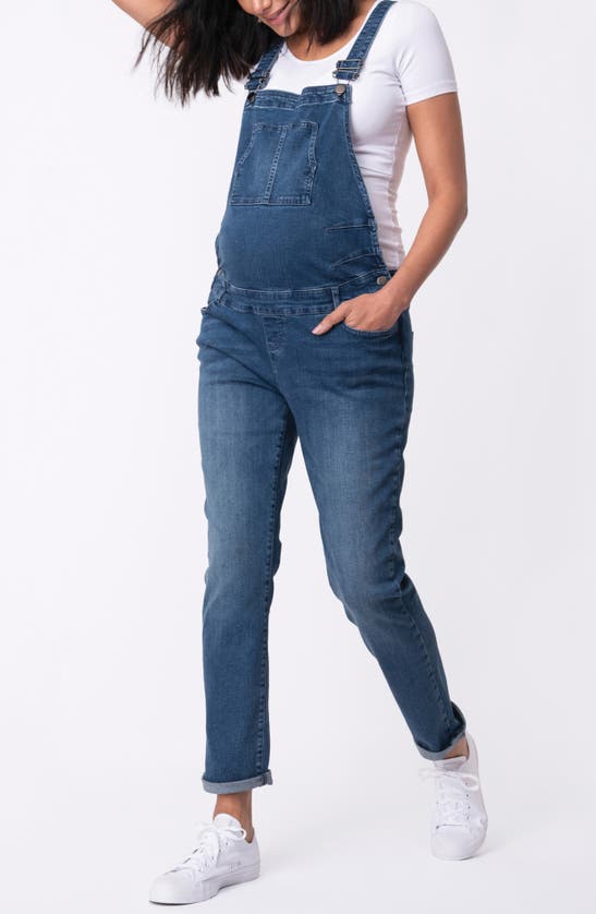 Shop Seraphine Denim Maternity Overalls In Indigo