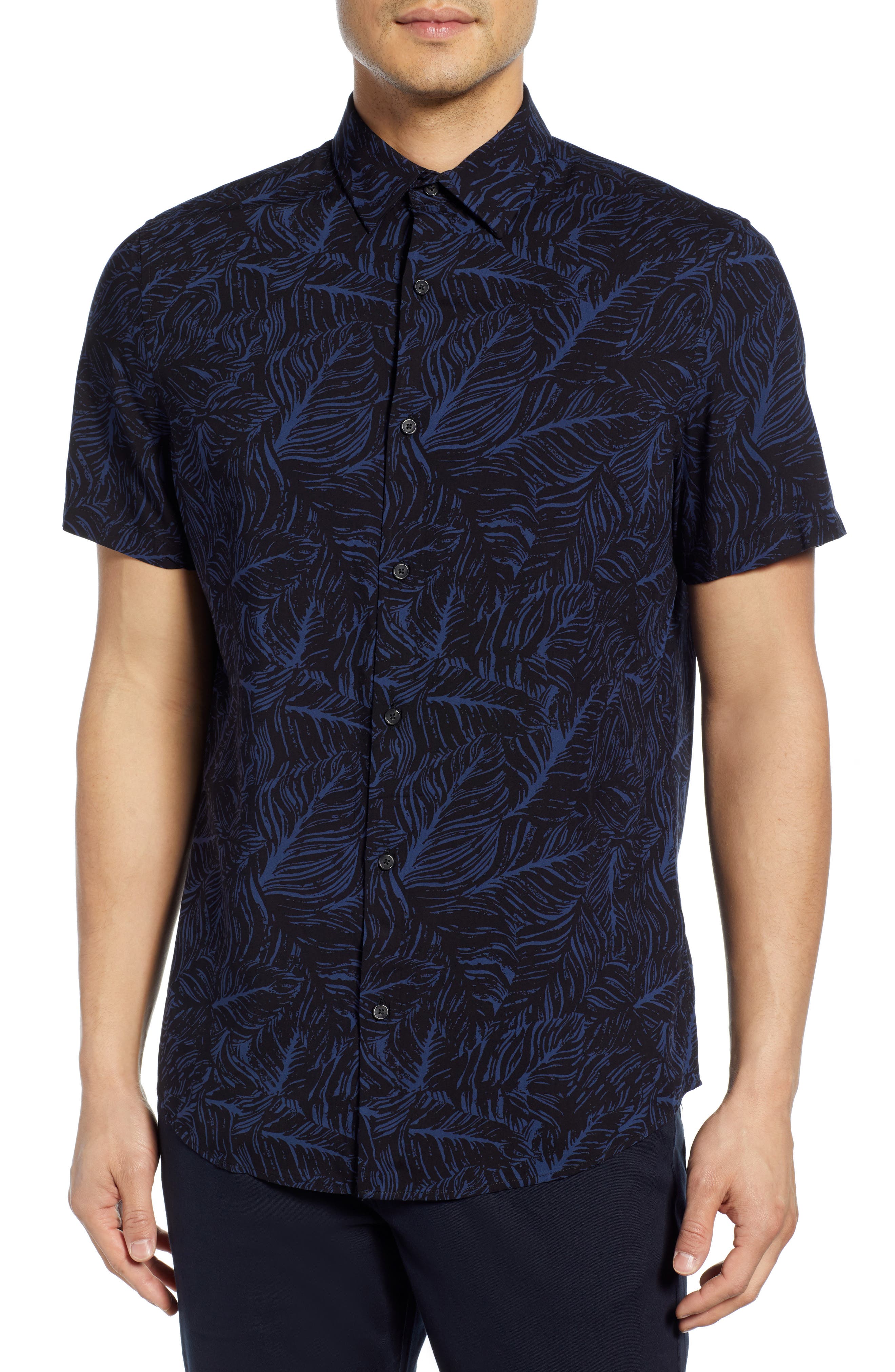Calibrate Feather Print Sport Shirt, Black
