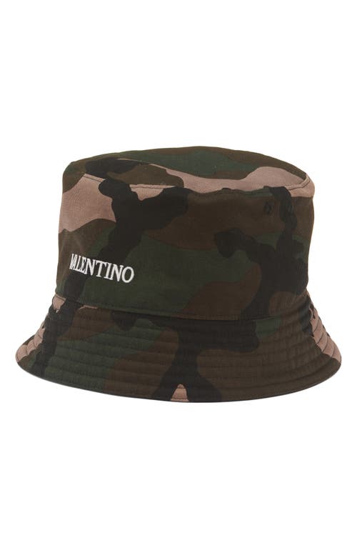 Shop Valentino Garavani Reversible Camo Bucket Hat In Camouflage/nero