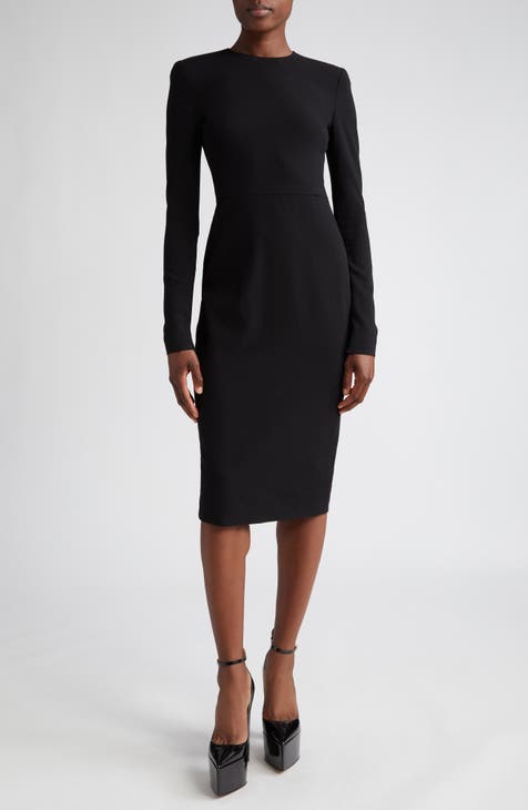 Fitted Long Sleeve Stretch Wool Blend Dress