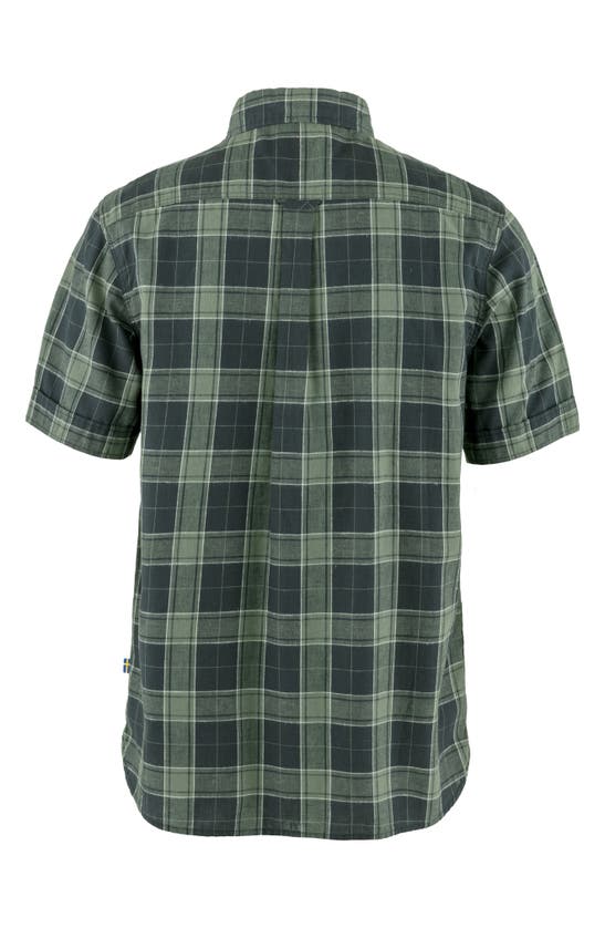 Shop Fjall Raven Ovik Travel Short Sleeve Button-up Shirt In Dark Navy - Patina Green