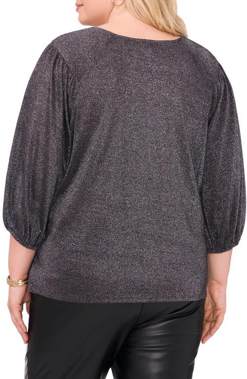 Shop Vince Camuto Metallic Puff Sleeve Top In Rich Black