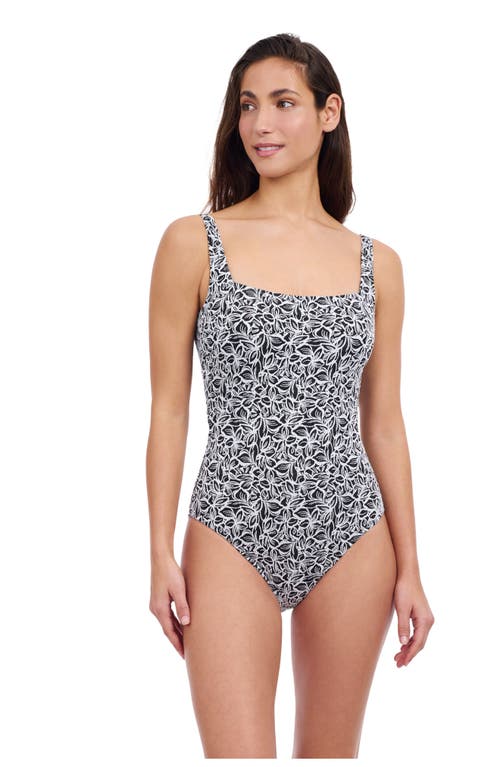 Profile by Gottex Plumeria Underwire Square Neck One Piece in Black & White 