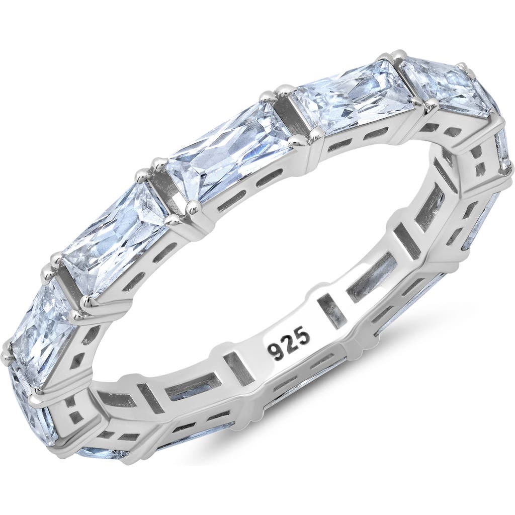 Crislu Baguette Cut Cubic Zirconia Eternity Ring In Silver