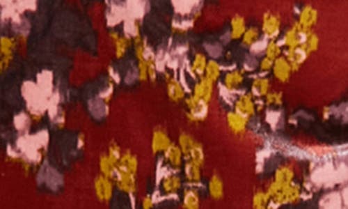 London Times Floral Long Sleeve Ruched Asymmetric Velour Dress In Red Multi