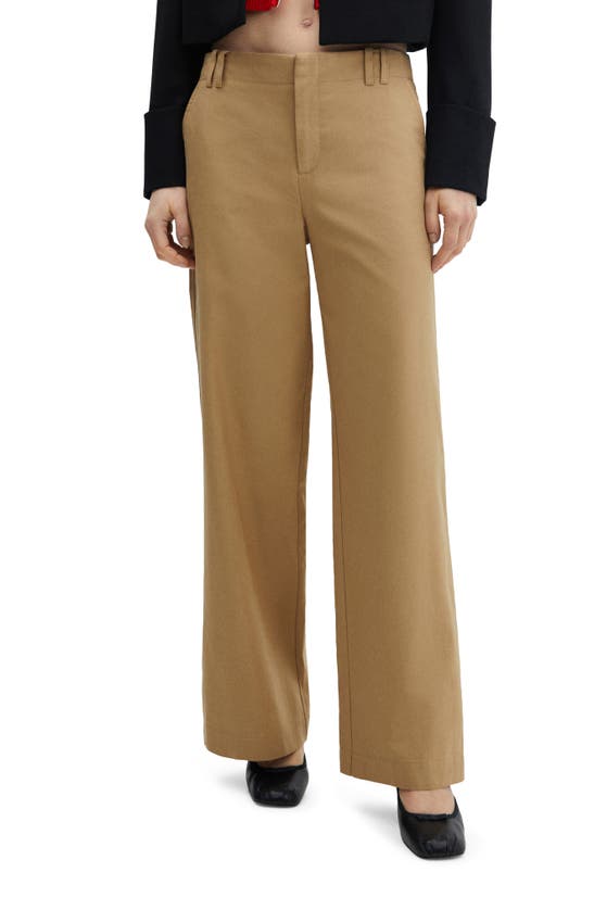 Shop Mango Wide Leg Pants In Beige