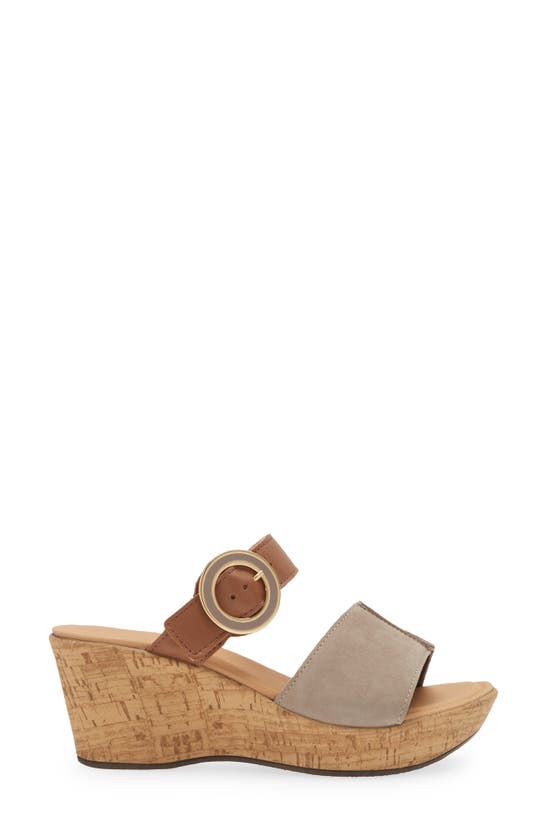 Naot Breezy Platform Wedge In Stone Nubuck/ Caramel Leather