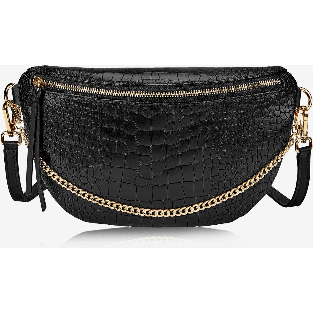 Gigi New York Beck Sling Bag In Black Embossed Croc