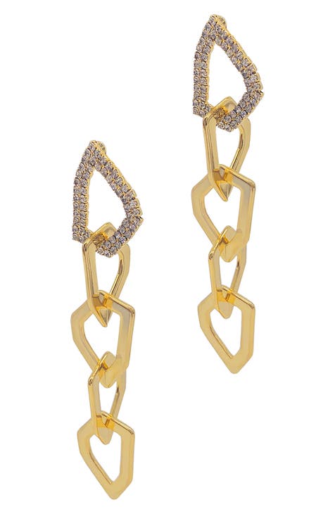 14K Gold Plated Pavé Swarovski Crystal Organic Link Drop Earrings