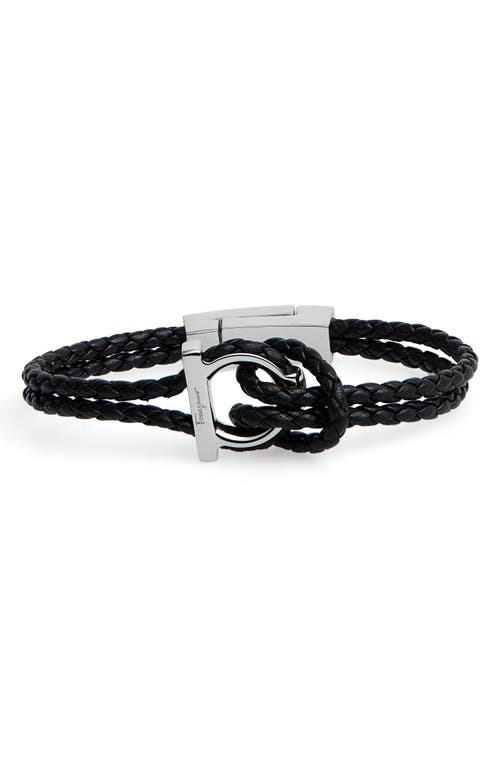 Salvatore Ferragamo Braided Leather Bracelet in 001 - Black at Nordstrom