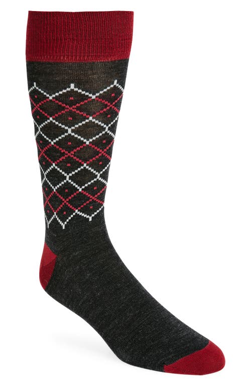 Nordstrom Diamond Geo Dress Socks in Charcoal- Red 