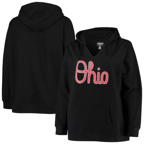 Women's Black Ohio State Buckeyes Plus Size Notch Neck Team Pullover Hoodie