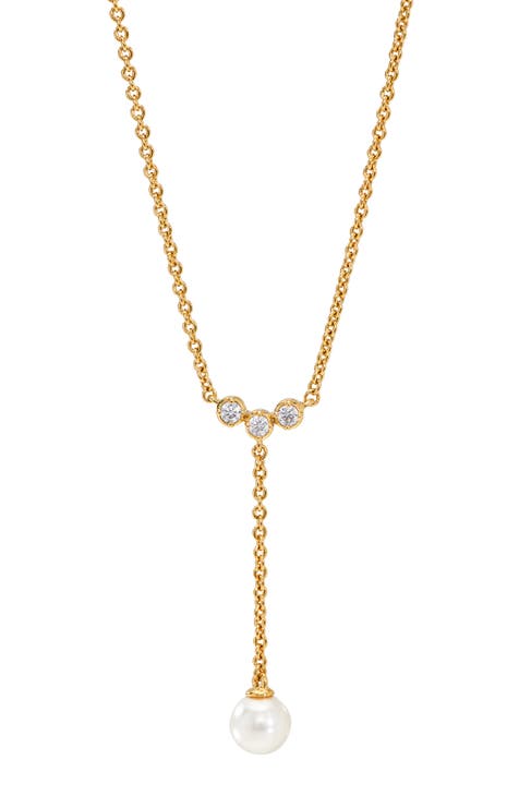Imitation Pearl & Cubic Zirconia Y-Necklace
