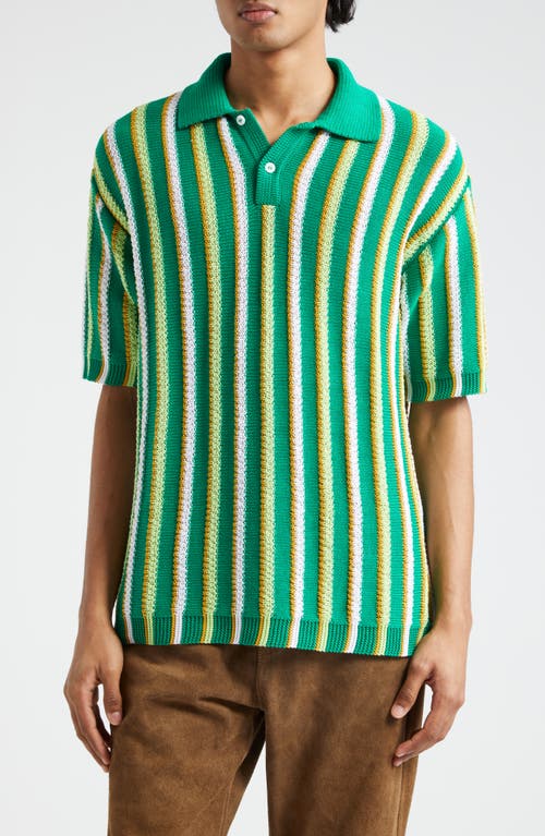 Marni Stripe Cotton Polo Sweater In Sea Green