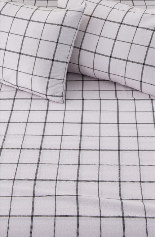 Shop Woven & Weft Turkish Cotton Windowpane Printed Flannel Sheet Set In Windowpane - White/grey