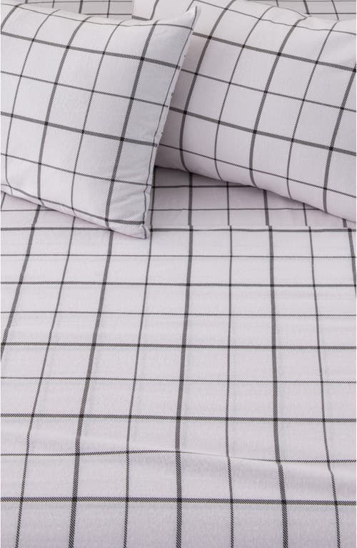 Woven & Weft Turkish Cotton Windowpane Printed Flannel Sheet Set In Windowpane - White/grey