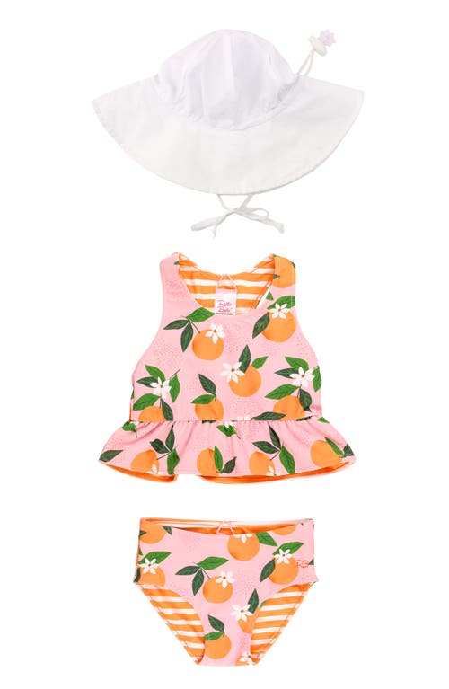 RuffleButts Reversible Tankini Two-Piece Swimsuit & Hat Set Orange at Nordstrom, M