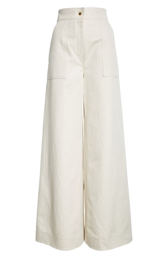 Shop Max Mara Oboli Cotton & Linen Wide Leg Utility Pants In Ivory