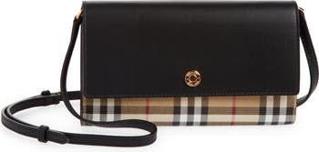 Hannah Leather & Check Coated Canvas Wallet on a Strap