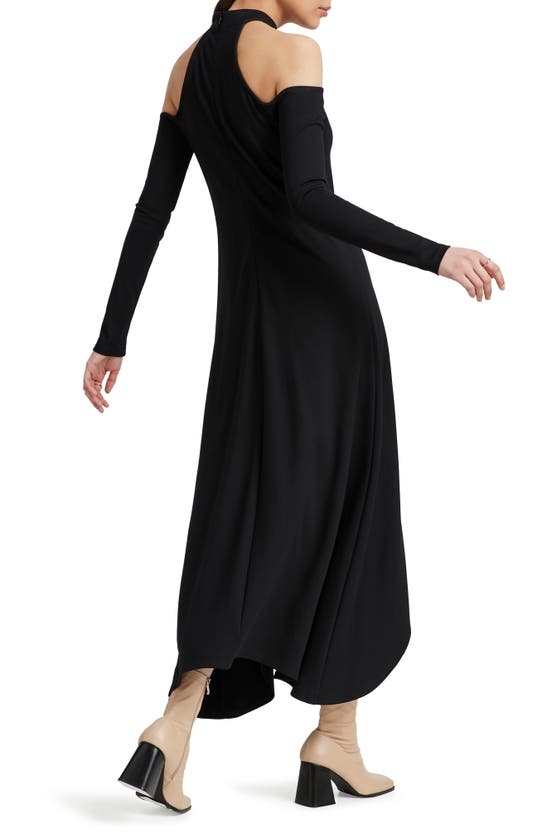Marcella Kalene Cold Shoulder Long Sleeve High-low Maxi Dress In Black
