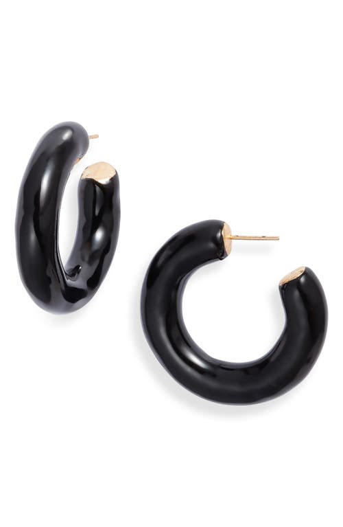 Large Enamel Tube Hoop Earrings in Black