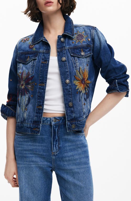 Desigual Floral Trucker Denim Jacket In Blue
