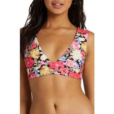 Billabong Last Days Floral Plunge Bikini Top, Pink
