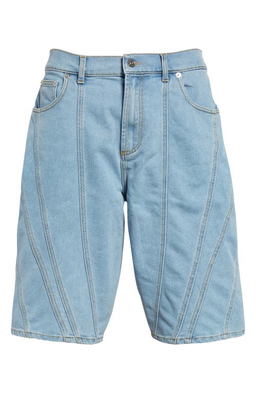 Spiral Baggy Stretch Denim Shorts in Light Blue