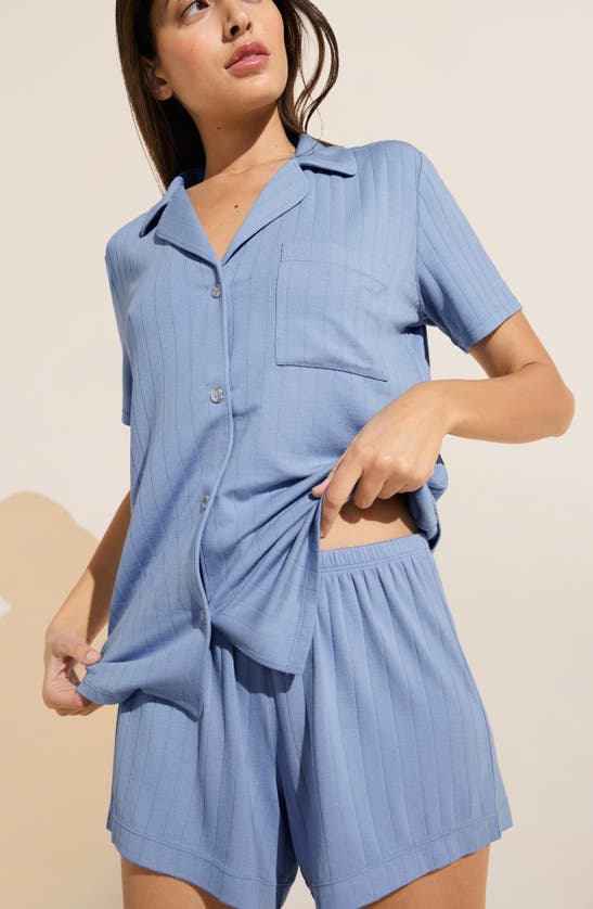 Shop Eberjey Relaxed Rib Short Pajamas In Wedgewood