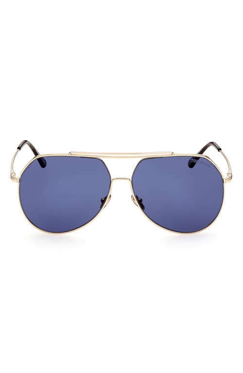 TOM FORD Liam 61mm Navigator Sunglasses in Shiny Rose Gold /Blue