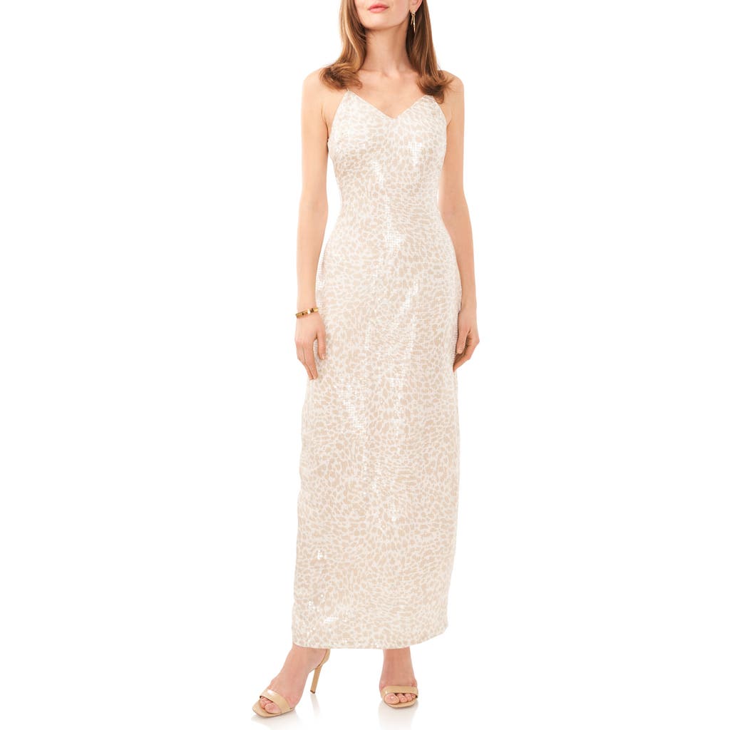 Vince Camuto Sequin Animal Print Maxi Slipdress In Clay