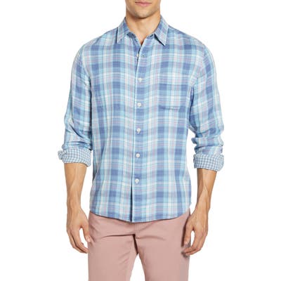 Faherty Belmar Reversible Plaid Button-Up Shirt, Blue