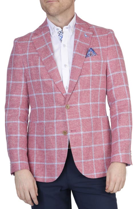 Nantucket Red Windowpane Texture Yarn Dyed Sport Coat (Short, Regular & Long)