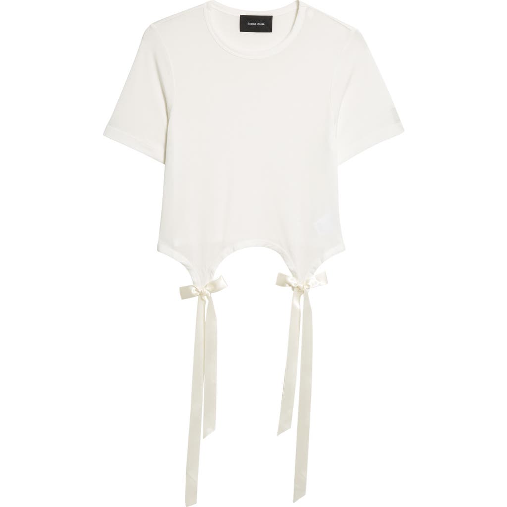 Simone Rocha Easy Ribbon-detailed Cotton T-shirt In Ivory