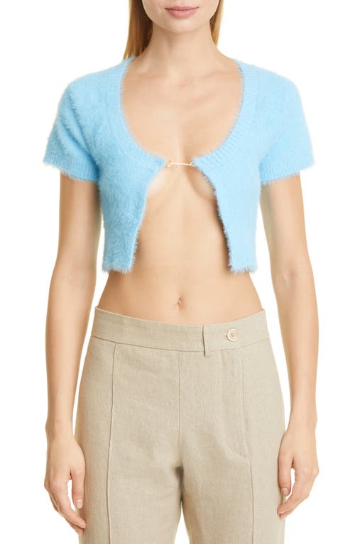 Jacquemus La Maille Neve Fluffy Crop Cardigan in Light Blue