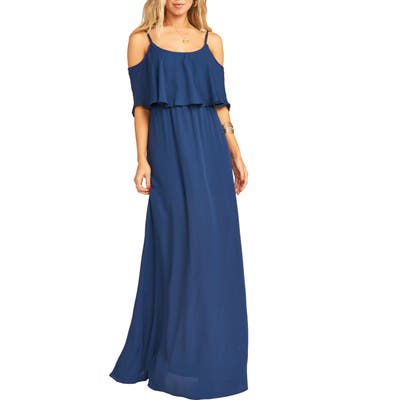 Show Me Your Mumu Caitlin Cold Shoulder Chiffon Gown, Blue